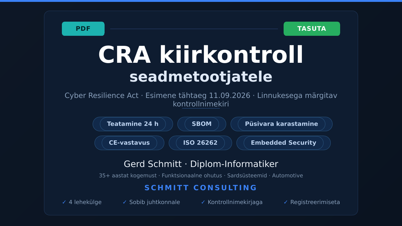 CRA kiirkontroll seadmetootjatele