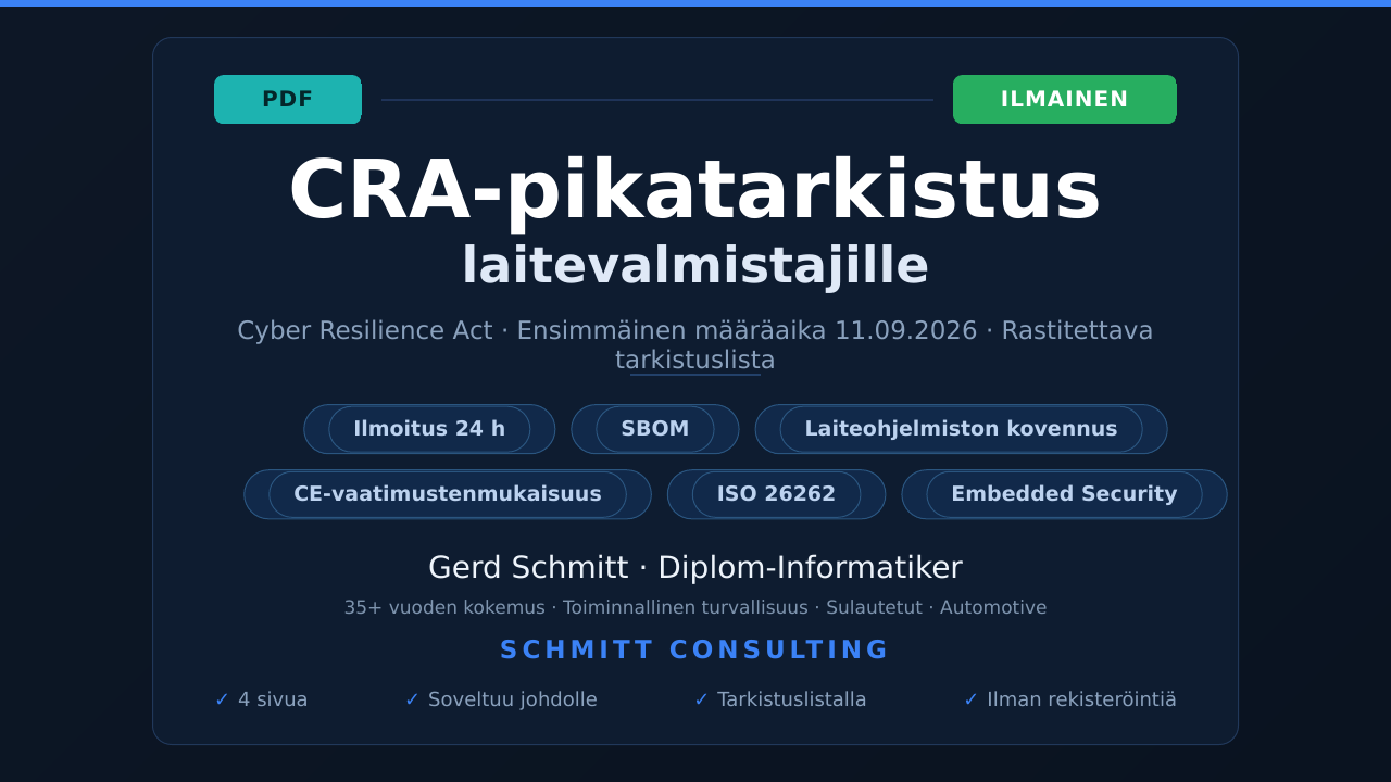 CRA-pikatarkistus laitevalmistajille