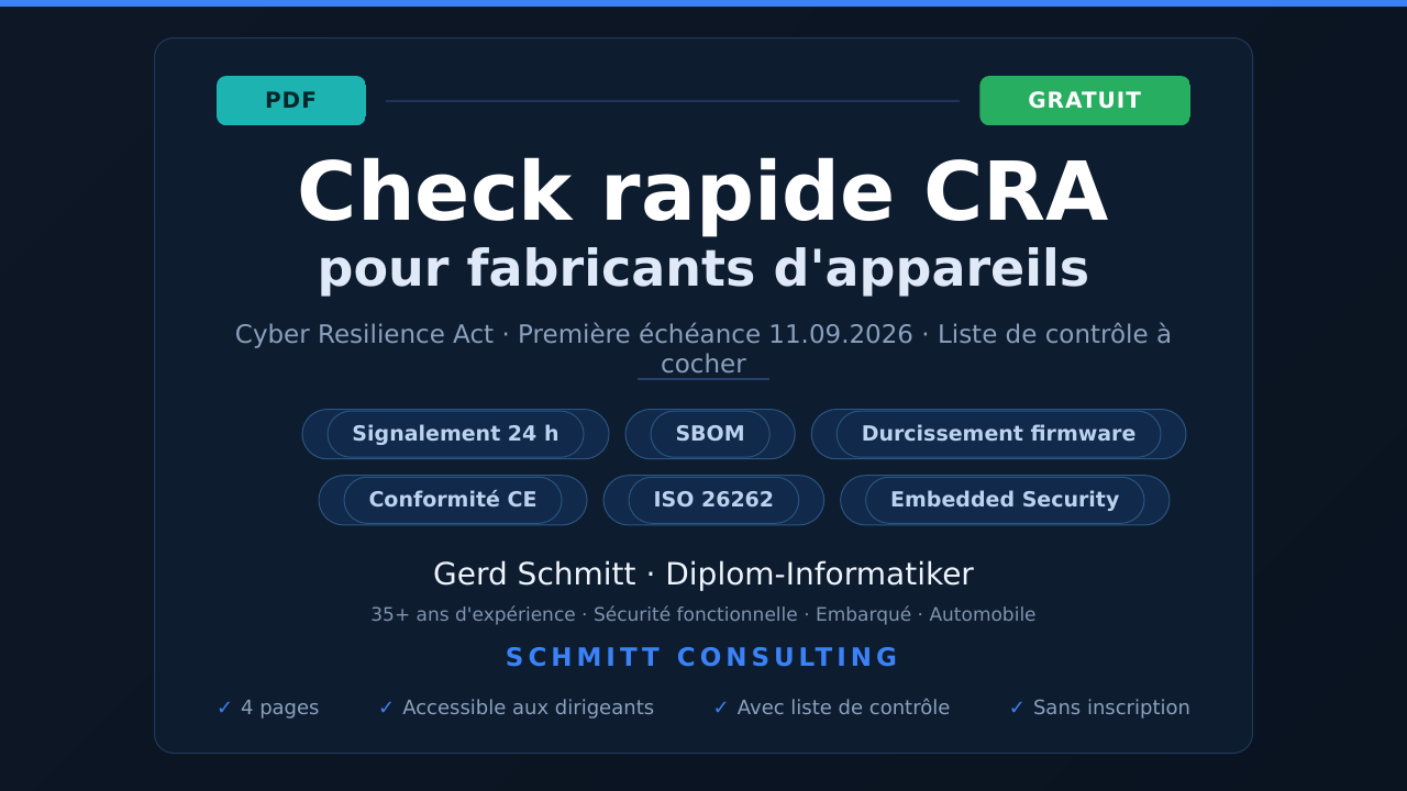 Check rapide CRA pour fabricants d'appareils
