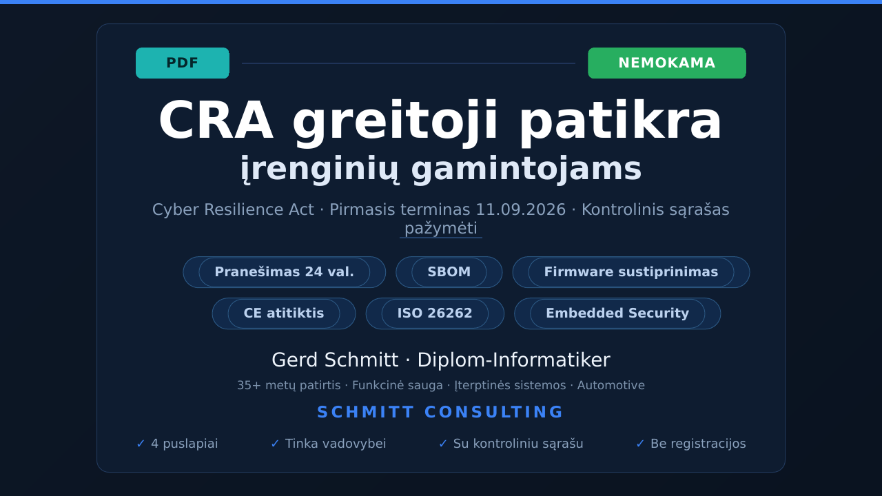 CRA greitoji patikra įrenginių gamintojams